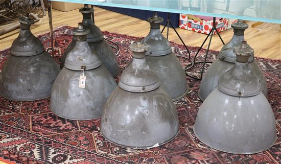 Seven industrial ceiling lights W.46cm